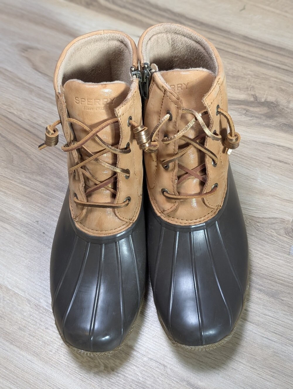 Sperry STS85527 Saltwater Duck Boots Womens Size 10 Brown &Tan Rain Rubber